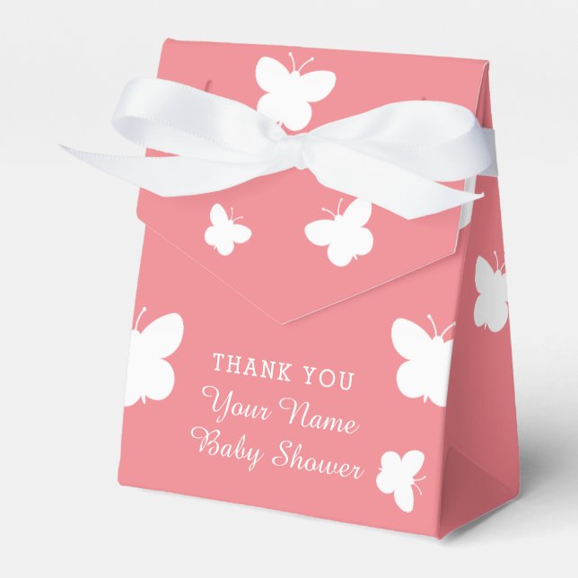Niedliche Schmetterlinge Rosa Federbaby Dusche Par Geschenkschachtel (Vorderseite)