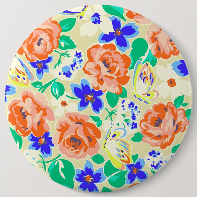 Niedliche Schmetterlinge Rose Muster Button (Vorderseite)