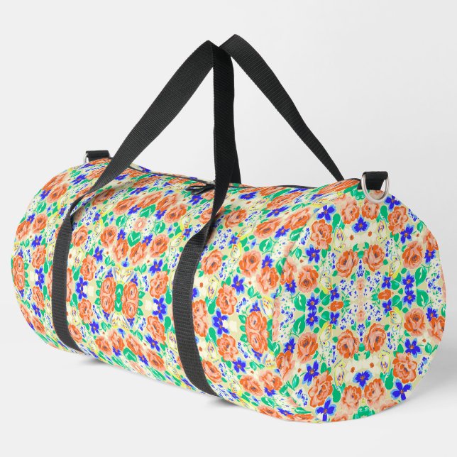 Niedliche Schmetterlinge Rose Muster Duffle Bag (Linke Ecke)