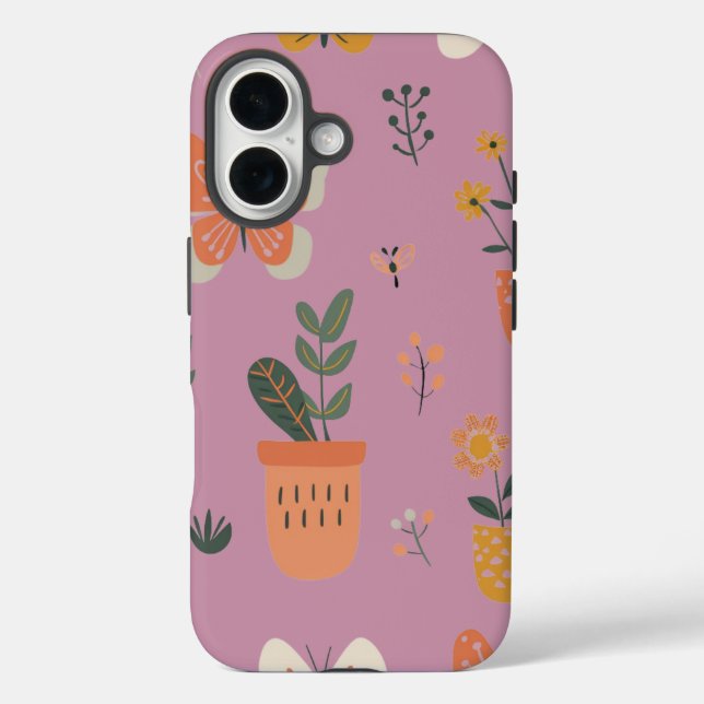 Niedliche Schmetterlinge und Topf iPhone 16 Hülle (Rückseite)