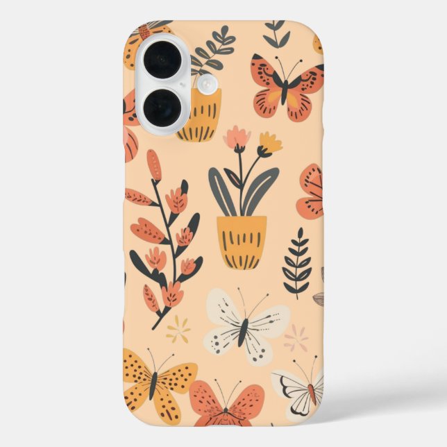 Niedliche Schmetterlinge und Topf iPhone 16 Hülle (Rückseite)