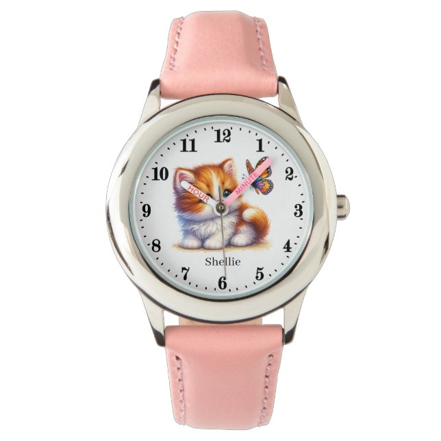 Niedliche Schmetterlingskatze Armbanduhr (Vorderseite)