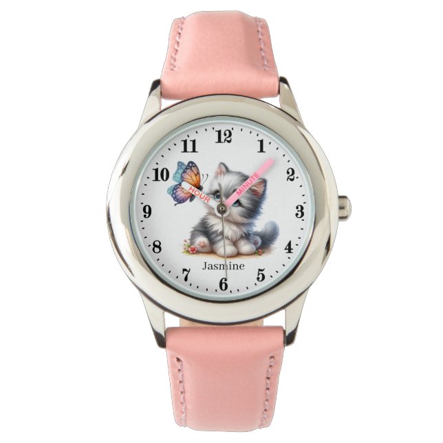 Niedliche Schmetterlingskatze Armbanduhr (Vorderseite)