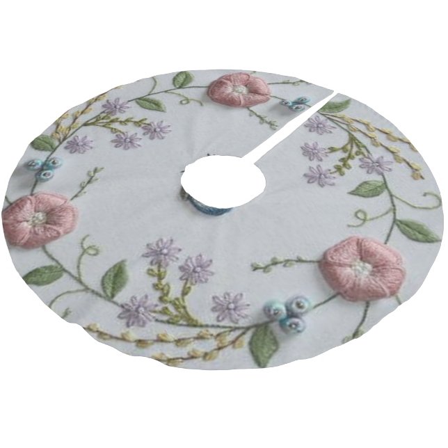 niedliche Schmetterlingsminzengrün-Rosa Stickerei Polyester Weihnachtsbaumdecke (Schrägansicht)