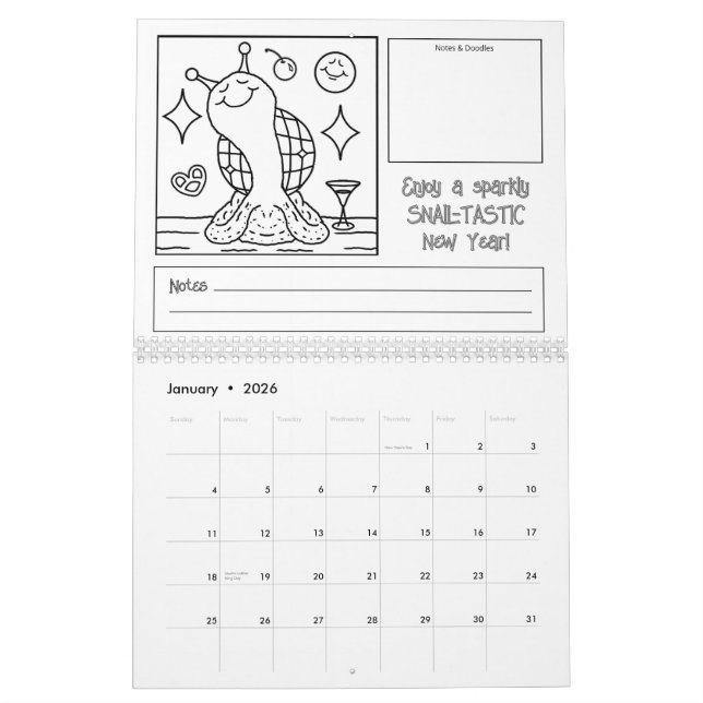 Niedliche Schnecke 2026 Mittelfarben Kalender (Jan 2026)