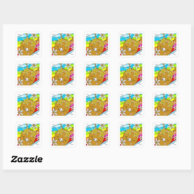 Niedliche Schnecke Groovy Summer Mail Square Quadratischer Aufkleber (Blatt)