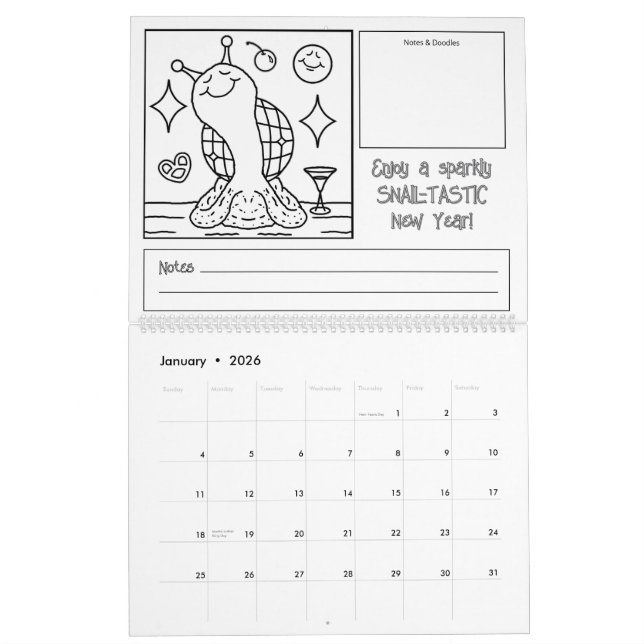 Niedliche Schnecke Groß 2026 Färben Kalender (Jan 2026)