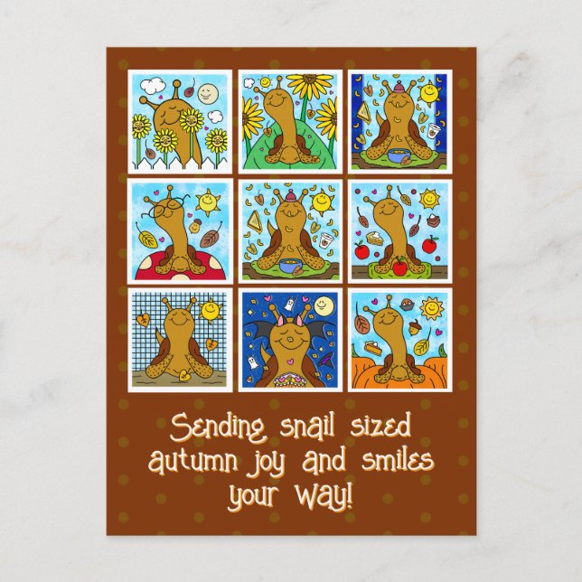 Niedliche Schnecke Herbstfreude und Lächeln Fall Postkarte (Vorderseite)