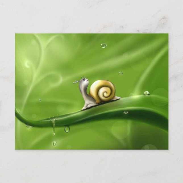 Niedliche Schnecke im Regen Postkarte (Vorderseite)