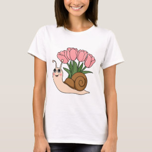 Niedliche Schnecke mit Tulpen Florales Frühlingsga T-Shirt