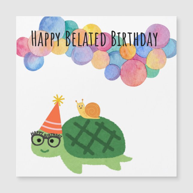 Niedliche Schnecke und Turtle Funny Belated Geburt Magnetkarte (Vorderseite)