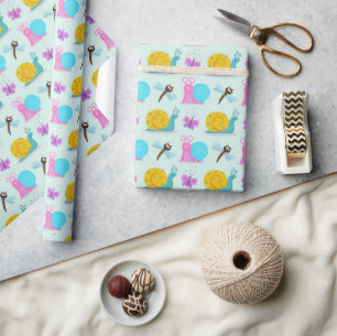Niedliche Schnecken, Schmetterlinge und Libellen Geschenkpapier