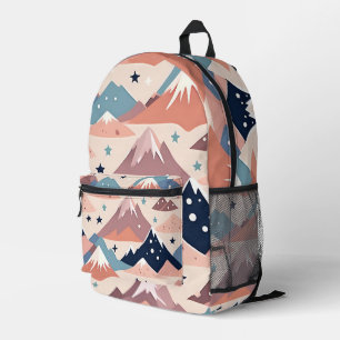 Niedliche schneebedeckte Berge und Sternenmuster r Bedruckter Rucksack