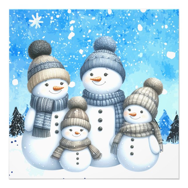 Niedliche Schneefamilie im Schnee Fotodruck (Vorne)
