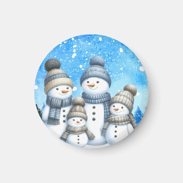 Niedliche Schneefamilie im Schnee Magnet (Vorne)