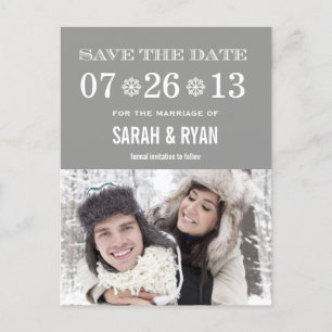 Niedliche Schneeflocke Grau Save the Date Foto Pos Ankündigungspostkarte