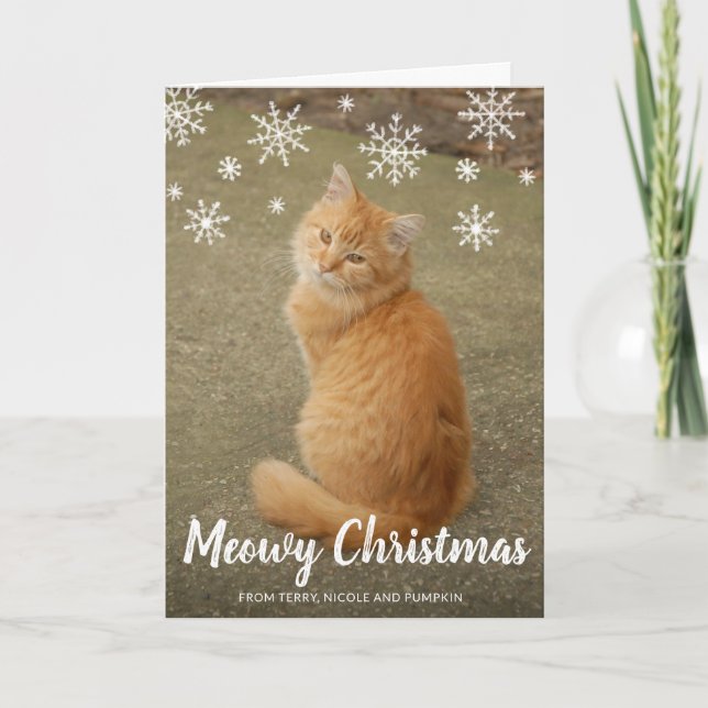 Niedliche Schneeflocken Foto Cat Meowy Weihnachten (Vorderseite)