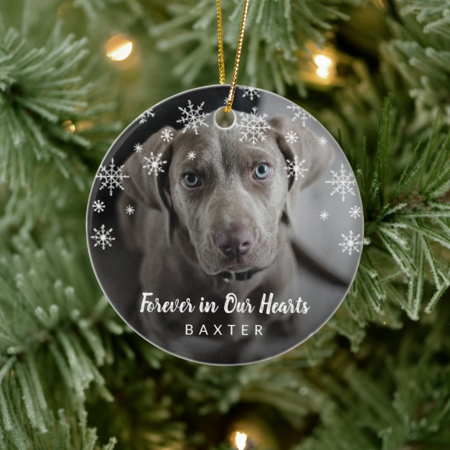 Niedliche Schneeflocken Hund Foto Haustier Memoria Keramik Ornament (Baum)