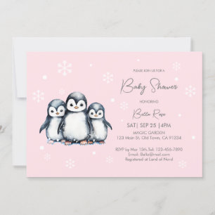 Niedliche Schneeflocken Pinguin Babydusche Einladung