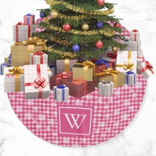 Niedliche Schneeflocken Rosa Buffalo Karierte Mono Polyester Weihnachtsbaumdecke