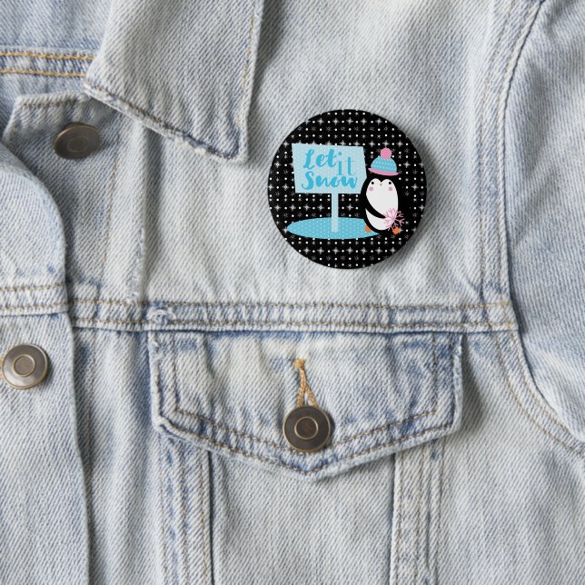 Niedliche Schneeflocken Schwarz-weißer Pinguin Button (Beispiel)