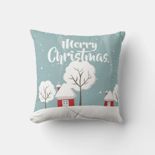 Niedliche Schneehäuser und Bäume Weihnachten Kissen