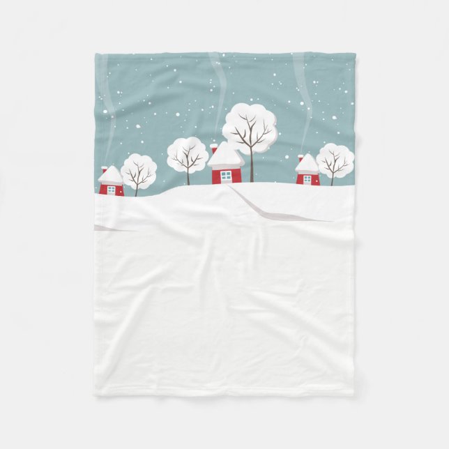 Niedliche Schneehäuser und Bäume Winter Fleecedecke (Vorderseite)