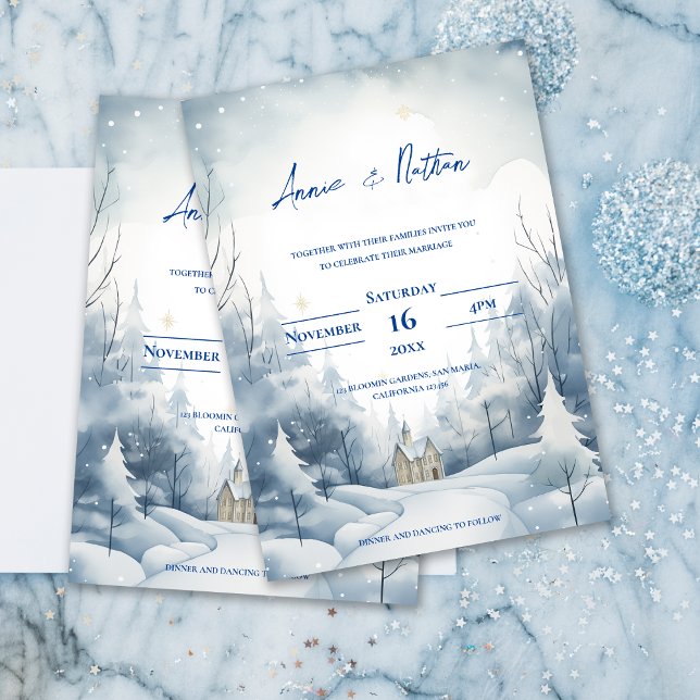 Niedliche Schneelandschaft Winterhochzeit Einladung (Cute Snowy Landscape Winter Wedding Invitation)