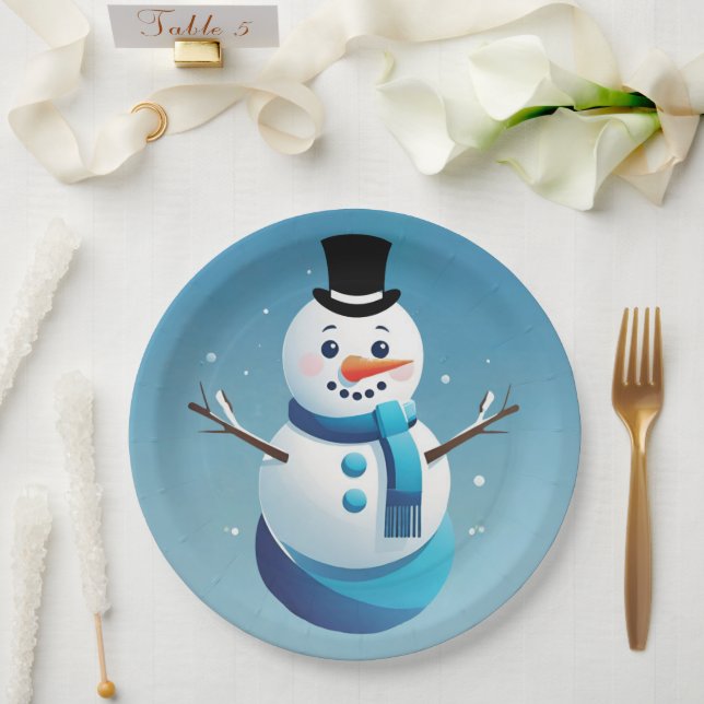 Niedliche Schneemann-Illustrationsplatte Pappteller (Hochzeit)