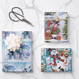 Niedliche Schneemann-Papierblätter Geschenkpapier Set