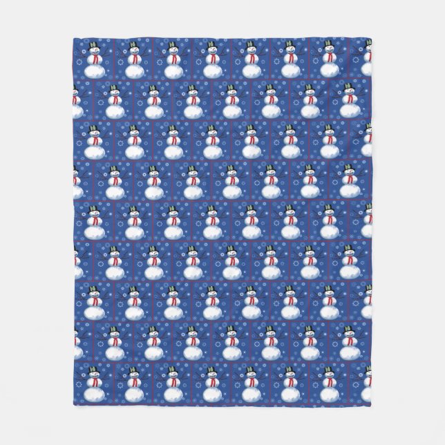 Niedliche Schneemänner auf blau mit Schneeflocken Fleecedecke (Vorderseite)