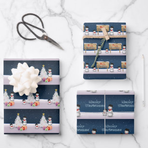Niedliche Schneemänner Frohe Weihnachtsbaumschnee Geschenkpapier Set