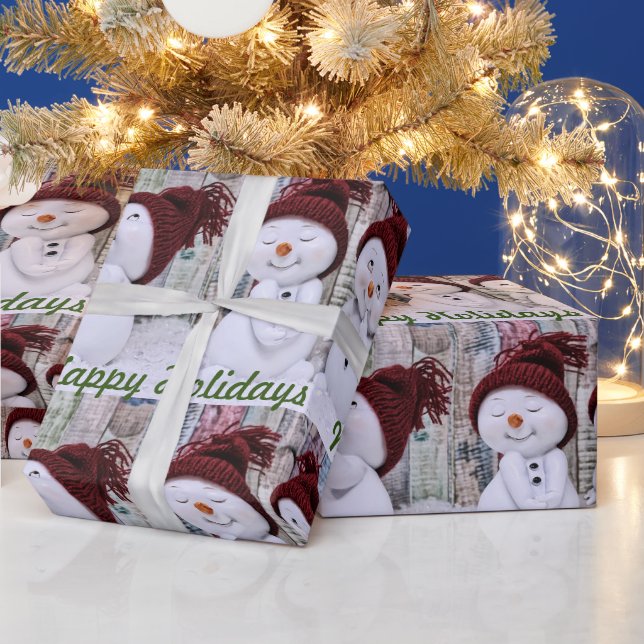 Niedliche Schneemänner glückliche Ferien Frohe Wei Geschenkpapier (Feiertage)