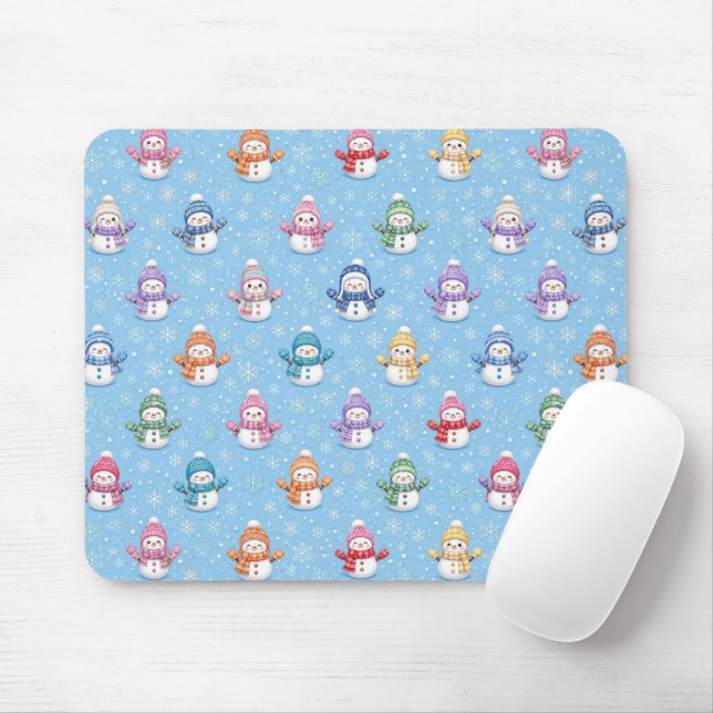 Niedliche Schneemänner in Schneeflocken Mousepad (Mit Mouse)
