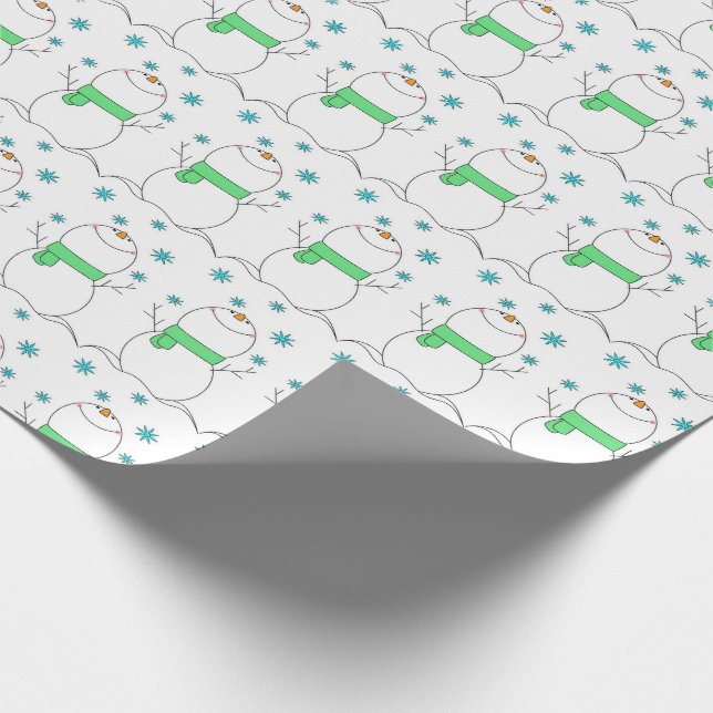 Niedliche Schneemänner mit Schneeflocken Geschenkpapier (Ecke)