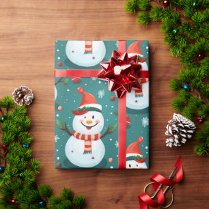 Niedliche Schneemänner mit Weihnachtsbaum Geschenkpapier