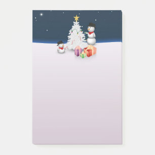 Niedliche Schneemänner mit Weihnachtsbaum Post-it Klebezettel