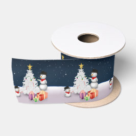 Niedliche Schneemänner mit Weihnachtsbaum Satinband