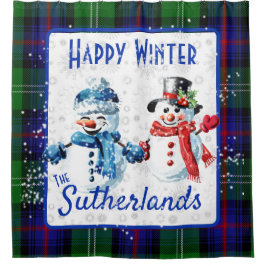 Niedliche Schneemänner Sutherland Clan Tartan Happ Duschvorhang