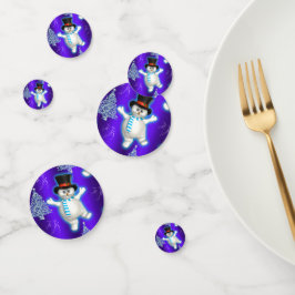 Niedliche Schneemänner tanzen zu Blauen Weihnachte Konfetti