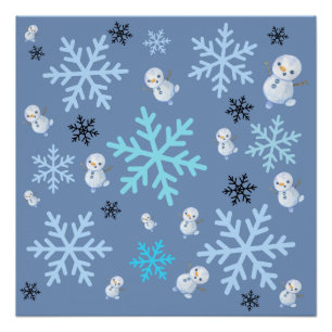 Niedliche Schneemänner und Schneeflocken in aquama Poster