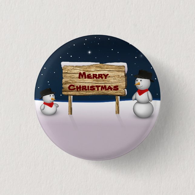 Niedliche Schneemänner wünschen frohe Weihnachten Button (Vorderseite)
