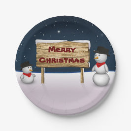 Niedliche Schneemänner wünschen frohe Weihnachten Pappteller