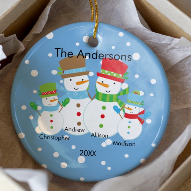 Niedliche Schneemannsfamilie von 4 Weihnachtsschmu Keramikornament (Von Creator hochgeladen)