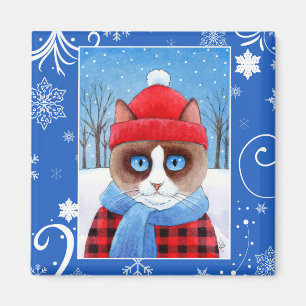 Niedliche Schneeschuhkatze Ragdoll, Weihnachtswint Magnet