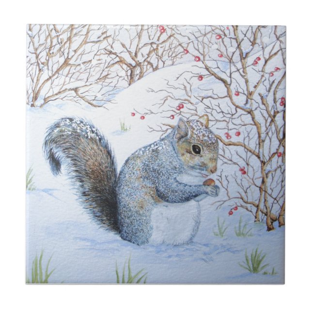 niedliche Schneeschuhwanderwege auf Weihnachten Fliese (Vorderseite)
