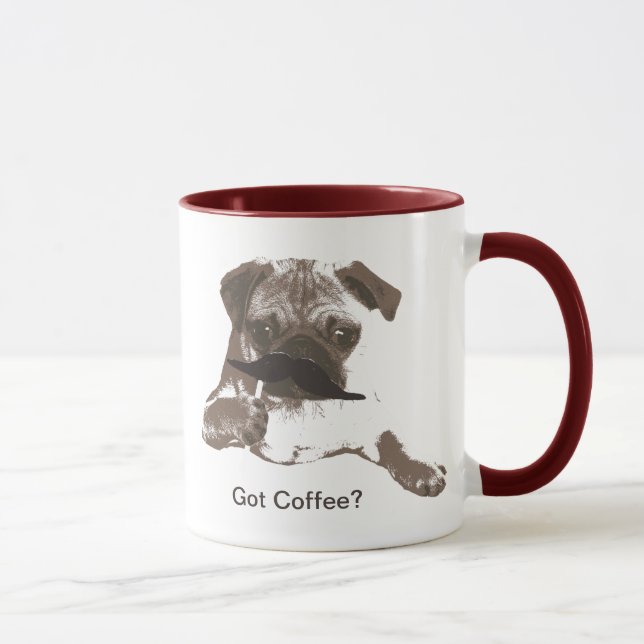 Niedliche Schnurrbart-Mops-Kaffee-Tassen Tasse (Rechts)
