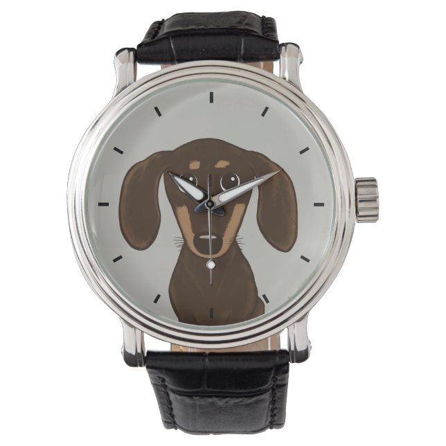 Niedliche Schokolade Dackel | Cartoon Dackel Hund Armbanduhr (Vorderseite)