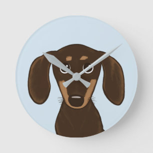 Niedliche Schokolade Dackel   Cartoon Dackel Hund Runde Wanduhr