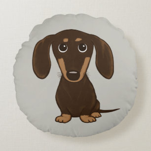 Niedliche Schokolade Dackel   Cartoon Dackel Hund Rundes Kissen
